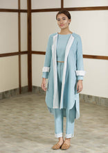 Load image into Gallery viewer, Handwoven cotton blue Twill weave reversible coat, designed by Khumanthem Atelier