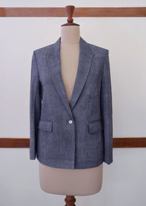 Full front view of the Handwoven Single button coat with cropped trousers, designed by Khumanthem Atelier