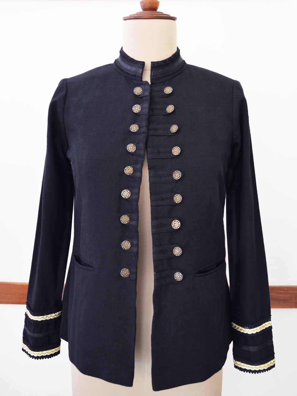 Full front view of the Handwoven Mandarin coat for women, designed by Khumanthem Atelier