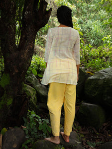 model wearing Handwoven Side Gusset Cotton Blouse, designed by Khumanthem Atelier, back view