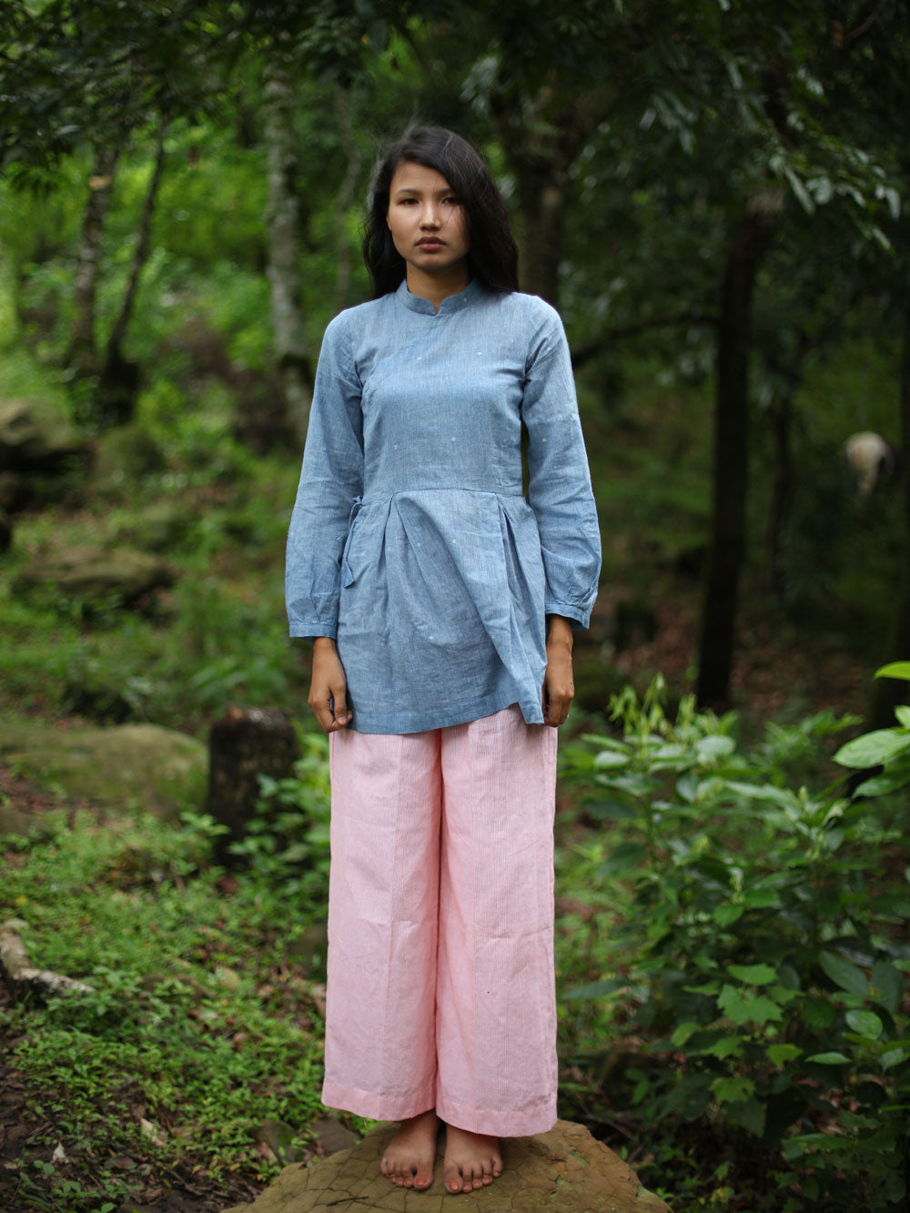 Handwoven Cheongsam pleated cotton top, designed by Khumanthem Atelier