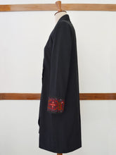 Load image into Gallery viewer, Full side view of the Hand embroidered long coat &quot;mapan naiba motif&quot;, designed by Khumanthem Atelier