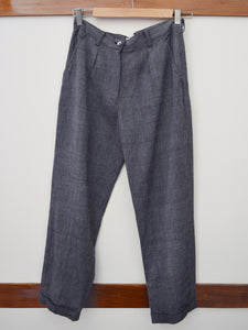Full front view of the Handwoven cropped trousers, designed by Khumanthem Atelier