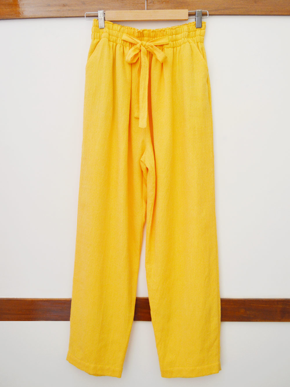 front view of tie-up pants, designed by Khumanthem Atelier