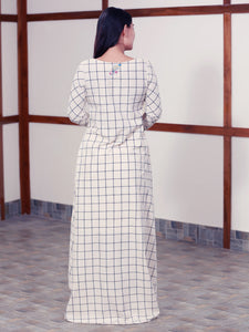 Back view of Handwoven high low checked tunic dress, designed by Khumanthem Atelier