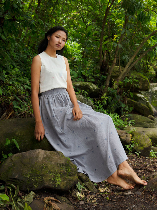Handwoven Back hooks sleeveless top, designed by Khumanthem Atelier