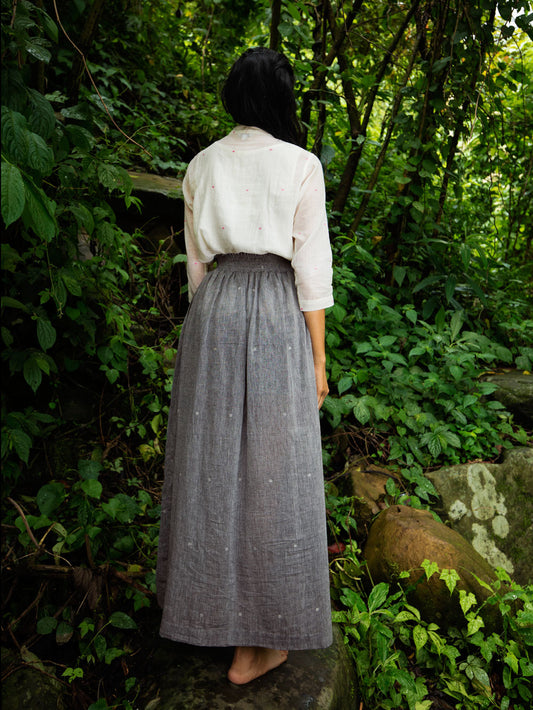 Back view Handwoven Elastane cotton skirt, designed by Khumanthem Atelier