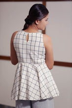 Load image into Gallery viewer, Handwoven cotton Checked Top With Flared Waist, designed by Khumanthem Atelier