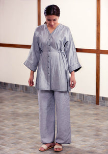 A full view of Handmade cotton kimono sleeve tunic dress, designed by Khumanthem Atelier