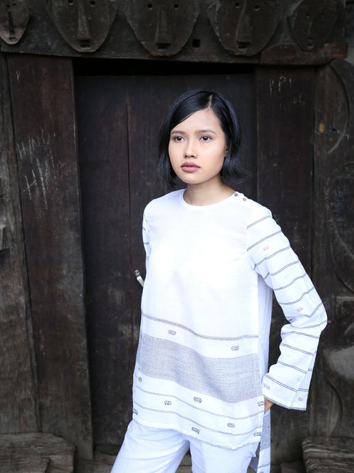 Handwoven cotton full sleeves top with extra weft designed by Khumanthem Atelier