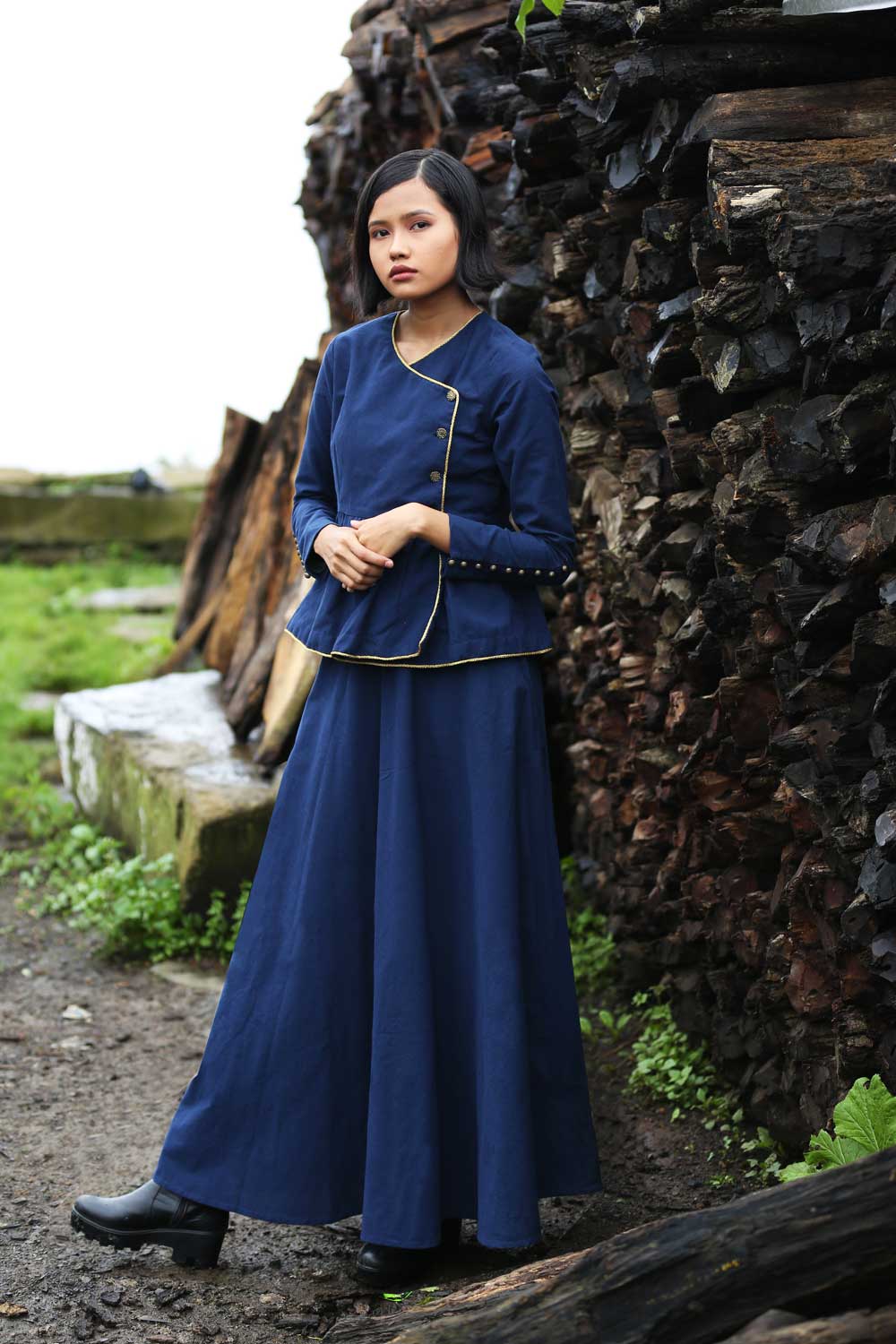 handwoven Maxi skirt with bold extra weft design belt, designed by Khumanthem Atelier