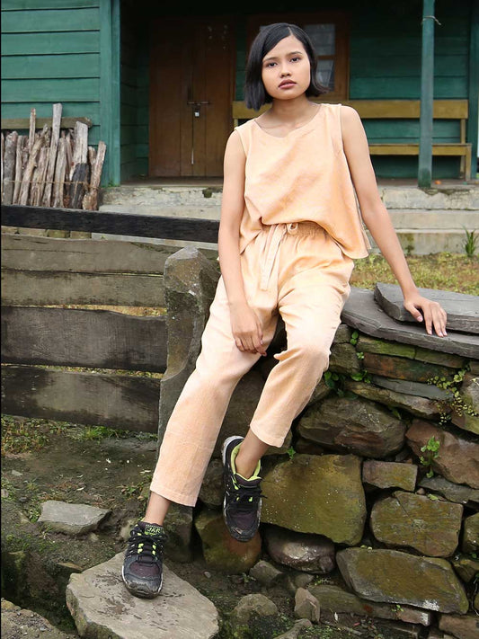 Handwoven Sleeveless top with matching pants, designed by Khumanthem Atelier
