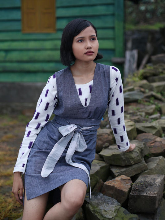 Handwoven Obi belt wrap dress for women, designed by Khumanthem Atelier