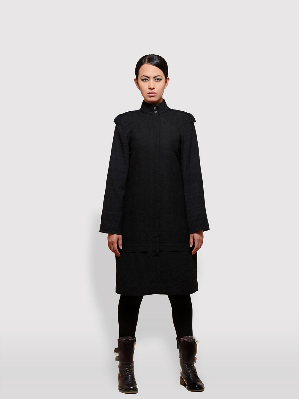 Braided Shoulder Overcoat made from handwoven mulberry and Eri silk designed by Khumanthem Atelier