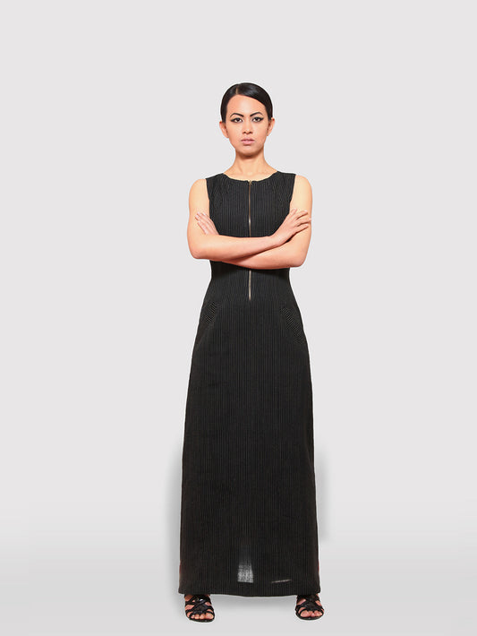 Handwoven Cut-out Back sleeveless Maxi dress designed by Khumanthem Atelier