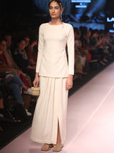 Load image into Gallery viewer, Ramp walk view of model wearing Diamond patterned pleated Maxi Skirt with slit made from 100% pure cotton, designed Khumanthem Atelier, during Lakme Fashion Week, 2018