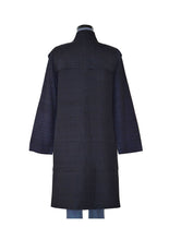 Load image into Gallery viewer, Back view of the hanger shoot of Braided Shoulder Overcoat made from handwoven mulberry and Eri silk designed by Khumanthem Atelier