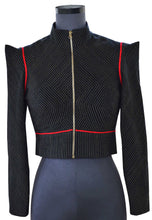 Load image into Gallery viewer, Front view Cropped Pinstripe Jacket, handwoven
