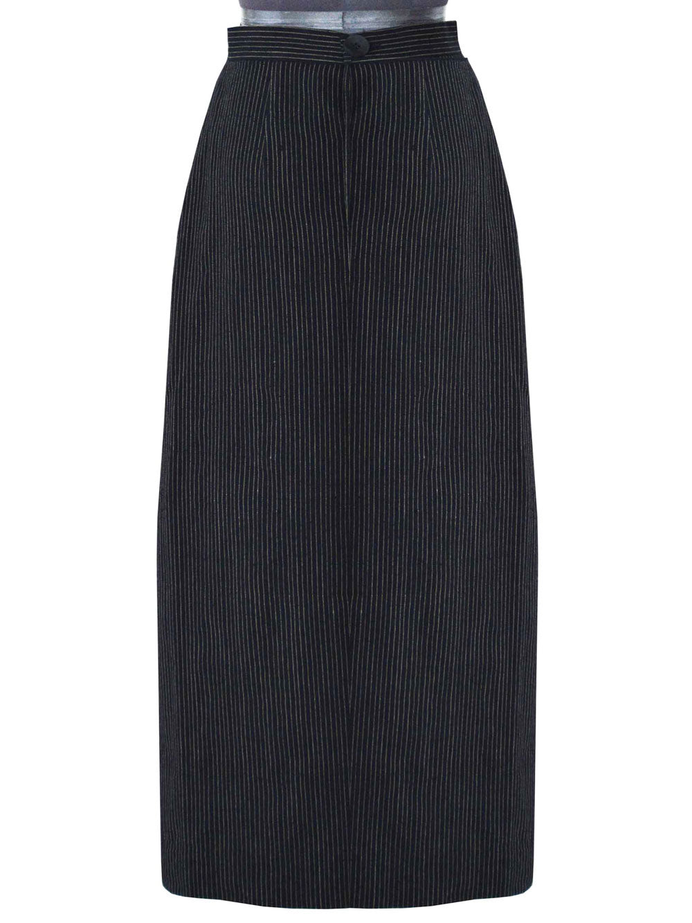 Back view of the pinstriped box skirt designed by Khumanthem Atelier
