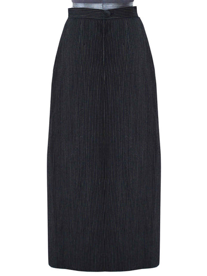 Back view of the pinstriped box skirt designed by Khumanthem Atelier