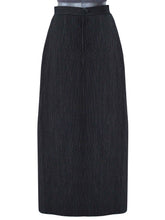 Load image into Gallery viewer, Back view of the pinstriped box skirt designed by Khumanthem Atelier