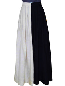 Front view of Ivory Ebony silk skirt handwoven with 100% pure mulberry silk designed by Khumanthem Atelier