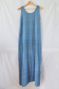 Back view of hanger shoot of Handwoven straight cotton maxi dress with dots