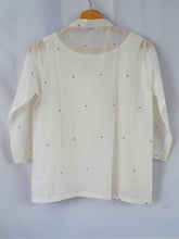 Load image into Gallery viewer, Back View of Hanger Shoot Handwoven Dainty Pink dots cotton blouse