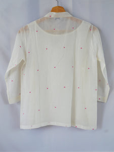 Back View of Hanger Shoot Handwoven Dainty Pink dots cotton blouse