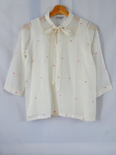 Load image into Gallery viewer, Front View of Hanger Shoot Handwoven Dainty Pink dots cotton blouse