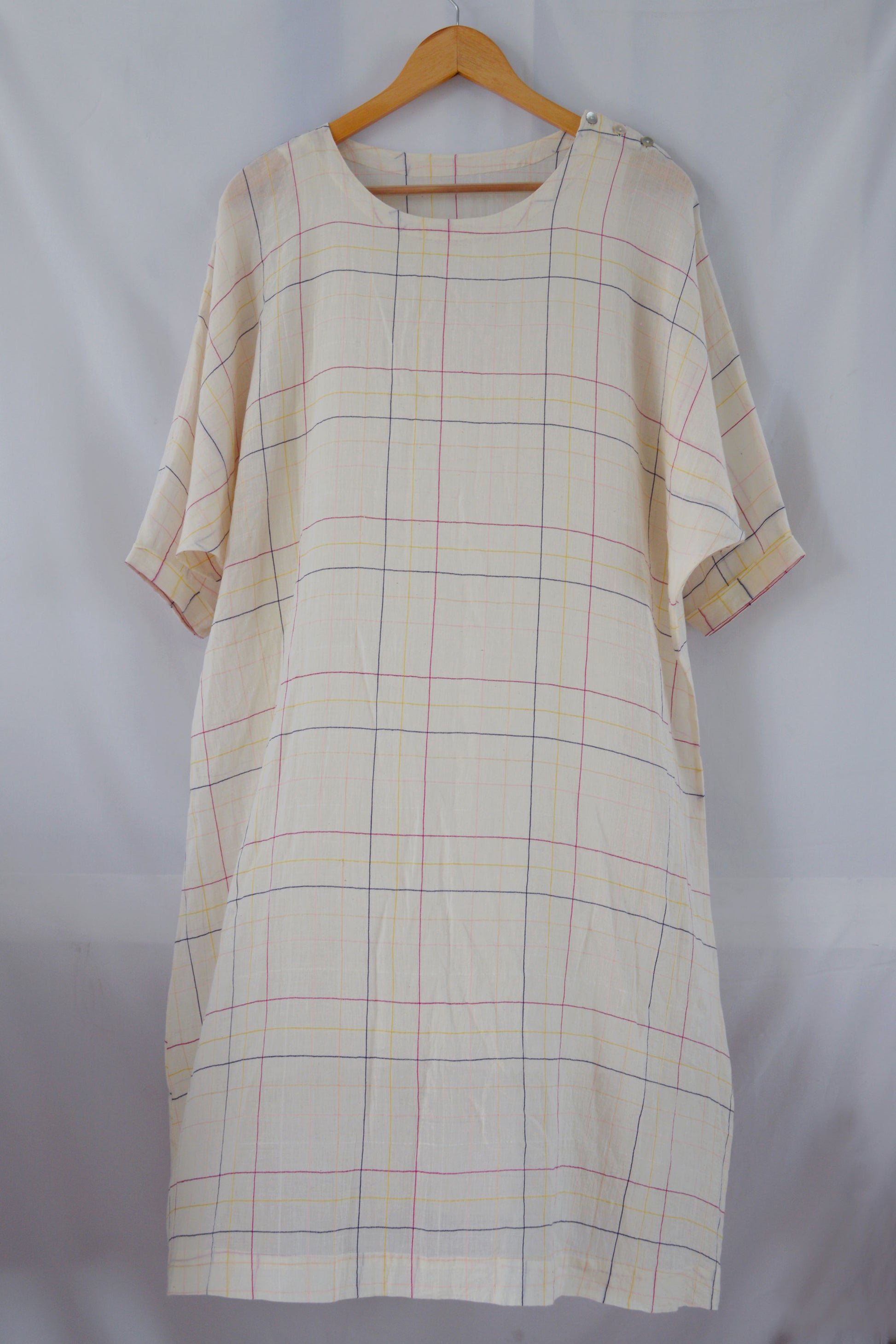 Hanger shoot of Handwoven Dolman sleeves cotton tunic, designed by Khumanthem Atelier, front view