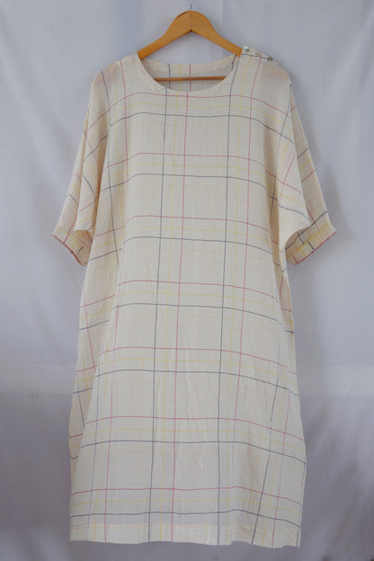 Hanger shoot of Handwoven Dolman sleeves cotton tunic, designed by Khumanthem Atelier, front view