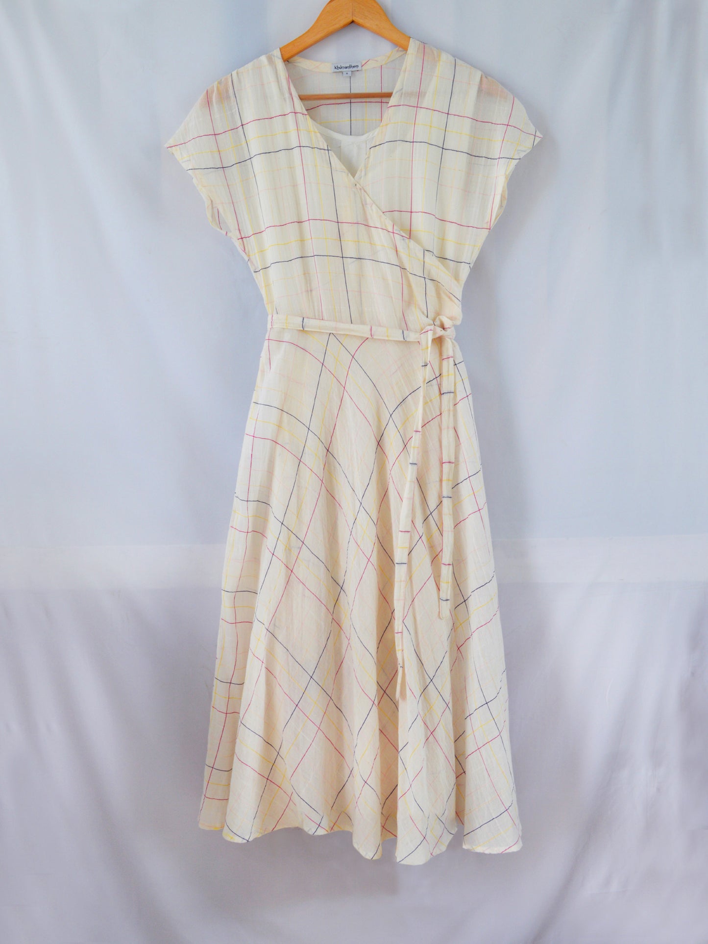 Hanger shoot Handwoven cotton wrap dress, designed by Khumanthem Atelier, front view
