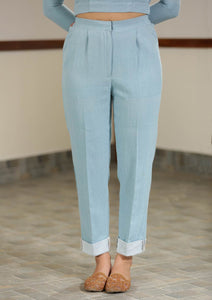 Handwoven cotton Mid waist turn-up hem trousers, designed by Khumanthem Atelier