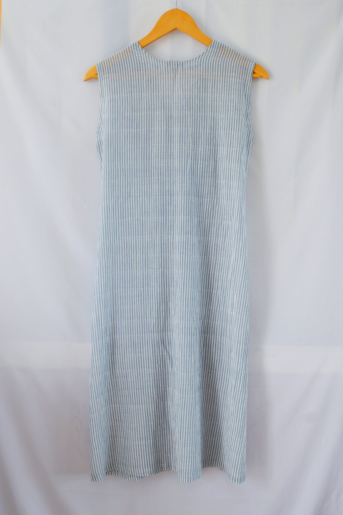 Hanger shoot Handwoven Sleeveless Cotton Tunic with gathered front Dress, designed by Khumanthem Atelier, back view