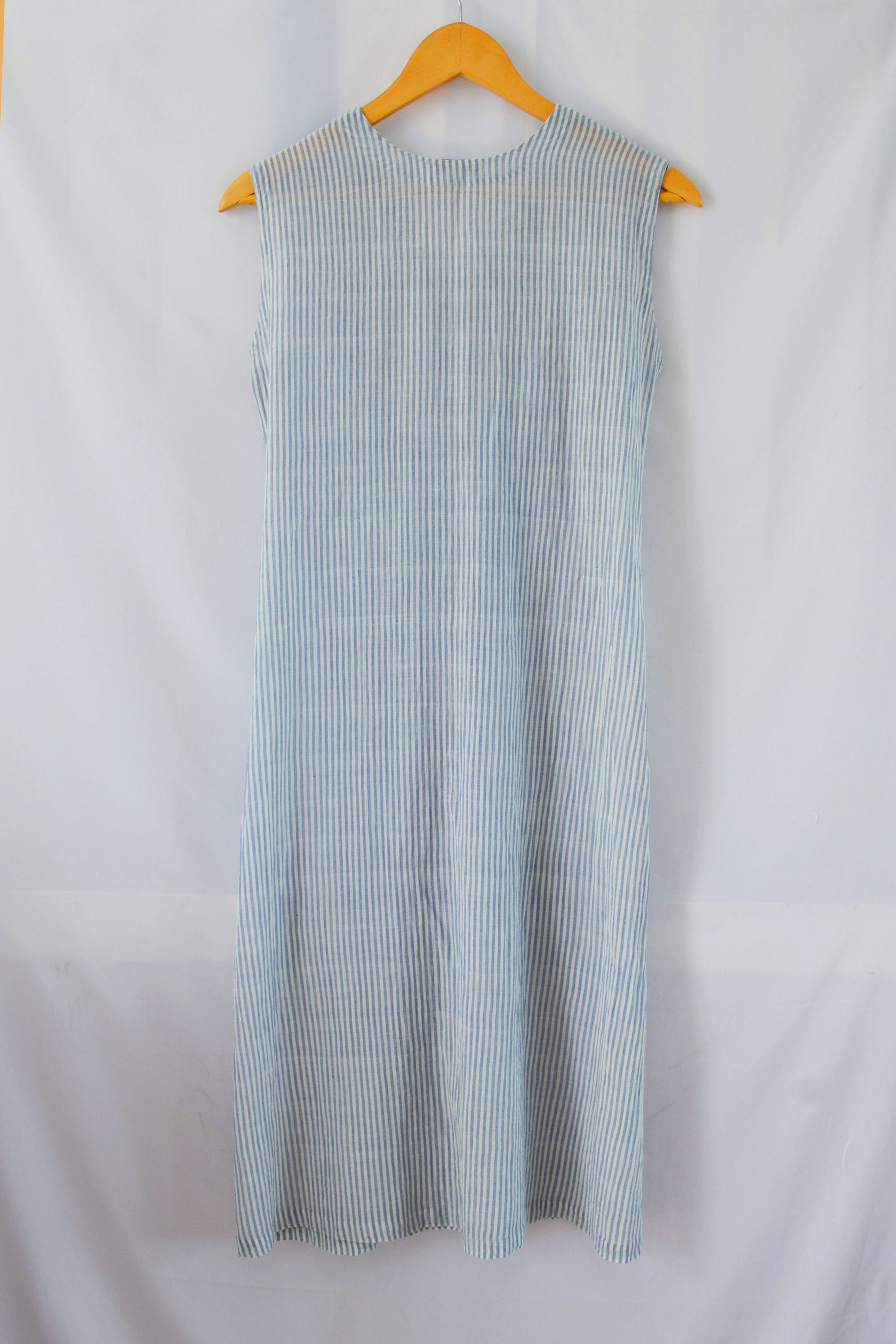 Hanger shoot Handwoven Sleeveless Cotton Tunic with gathered front Dress, designed by Khumanthem Atelier, back view