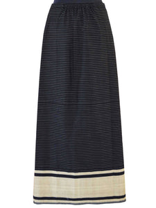 Back view of Front view of Handwoven Pinstripe wrap-around skirt inspired by traditional Meitei attire designed by Khumanthem Atelier